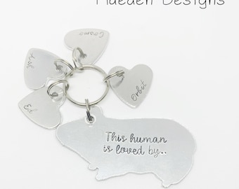 This human is loved by.. Guinea Pig Keyring . Personalised Guinea Pig keyring. Gift, animal, owner.