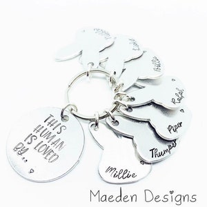 This human is loved by.. bunny. Personalised bunny keyring. Gift, animal, owner. Design 1