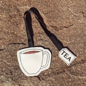 Teacup bookmark, tea bag, embroidered bookmark