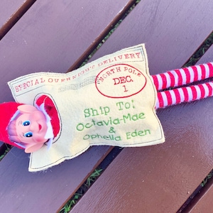 Sobre de elfo personalizado, personalizado con nombre, sobre de Navidad de diciembre, muñecos