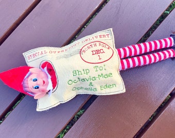 Personalised Elf Envelope, personalised with name, Christmas December envelope, dolls