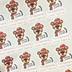 Custom Christmas stickers, Christmas labels, Santa stickers, love from stickers labels - Teddy Bear Christmas