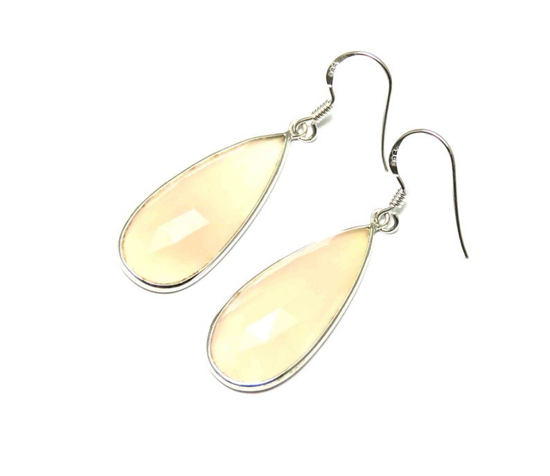 rose chalcedony earrings Rose Quartz Chalcedony earring Drop Dangle Bezel Earrings