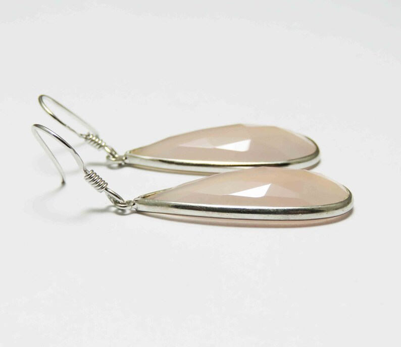rose chalcedony earrings Rose Quartz Chalcedony earring Drop Dangle Bezel Earrings