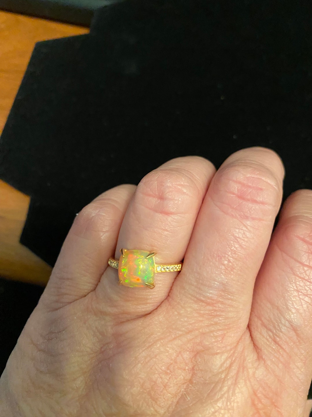 14k Over Sterling Silver Natural Fire Opal Comes With Velvet Green Gift Box Etsy