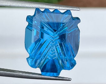 Natural Blue Topaz Carving 13.50 Cts, Amazing Blue Topaz Carving Loose Gemstones Size 16.3 x 13 mm, Blue Topaz for Jewellery Making.