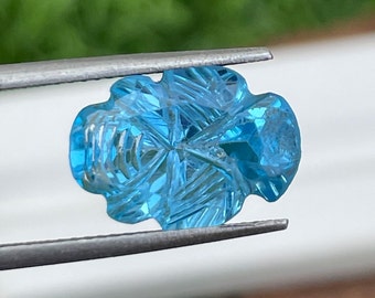 Natural Blue Topaz Carving 7 Cts, Amazing Blue Topaz Carving Loose Gemstones Size 14 x 10 mm, Blue Topaz for Jewellery Making.