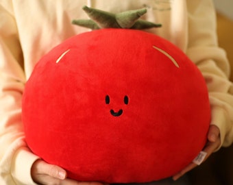 Red Tomato Smiling Throw Pillow, Cute Vegetable Accent Cushion, Ideal Home, Office, and Nursery Decor, Soft Cotton Material