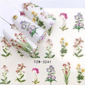 Nail Art Water Decals Stickers Transfers Spring Summer Flowers Floral Tulips Fern (YZW3241)