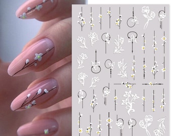 Nail Art Water Decals Stickers Transfers Spring Summer lowers Floral Fern Leaf Petals Lace Daisy Daisies  (S033)