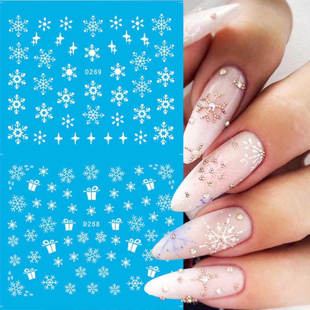 Nail Art Stickers Decals Christmas White Snowflakes Lace Presents