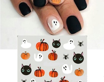 Nail Water Decals Transfers Halloween Ghost Spiders Spider Ghost Black Cats Pumpkins (1252)