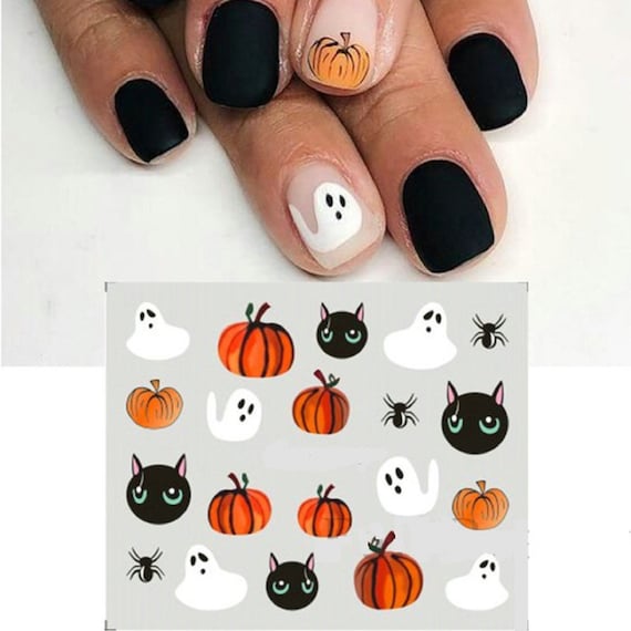 Nail Water Decals Transfers Halloween Ghost Spiders Spider Ghost Black Cats Pumpkins (1252)