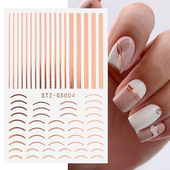 Amazon.com: 11 Sheets French Shining Line Nail Art Stickers Decals Gold  Metal Curve Wavy Stripe Nail Stickers 3D Glitter Lines Nail Art Supplies  Acrylic DIY Nail Manicure Decoration for Women : Beauty
