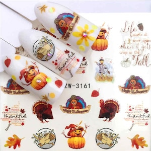 Nail Art Decals Transfer Winter Autumn Fall Flowers Floral Leaf Leaves Fern Thanksgiving (3161)