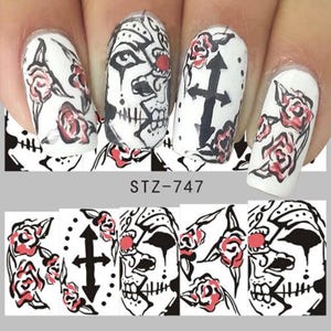 Nail Art Stickers Nail Water Decals Transfers Wraps Halloween Gothic Skull Goth image 2