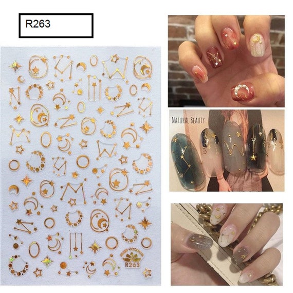  8Sheets Gold Star Nail Sticker Decals- Metallic Nail Supplies  3D Self-Adhesive Sun Stars Moon Starlight Planets Snake Nail Design Nail  Art Stickers for Women Acrylic Nails Decoration Accessories Craft : Beauty