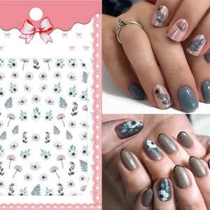 Nail Art Stickers Decals Transfer Pretty Pastel Flowers Tulips Floral Fern Leaf Daisy Daisies Dandelions  (H402)