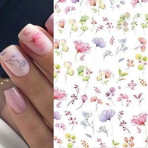 Nail Art Acqua Decalcomanie Adesivi Trasferimenti Primavera Estate Fiori Floreali Petali di foglie di felce (506)