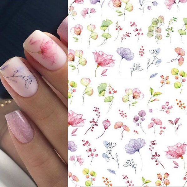 Nail Art Wasseraufkleber, Aufkleber, Transfers, Frühling, Sommer, Blumen, Blumen, Farnblätter, Blütenblätter (506)