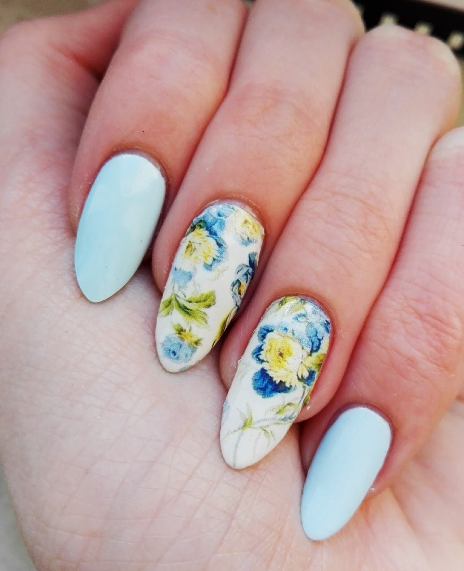 Nail Art Water Decals Wraps Spring Summer Dusty Blue Cream Etsy