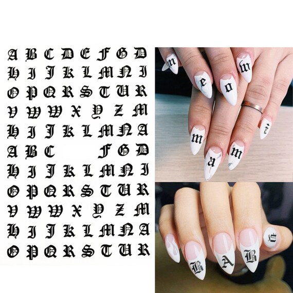 Nail Art Stickers Transfers Black Old English Font Letter Goth Etsy Uk