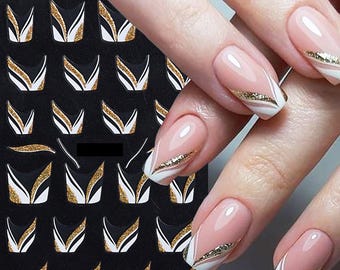 Nail Art Stickers Transfers Decals Glitter Gold White Lace Swirls Lines French Line Manicure (LSJ072)