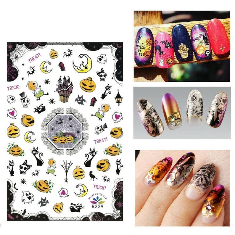 Nail Art Stickers Halloween Ghosts Pumpkins Spiders Spider Web Witch nail-art-stickers-halloween-ghosts-pumpkins-spiders-spider-web-witch