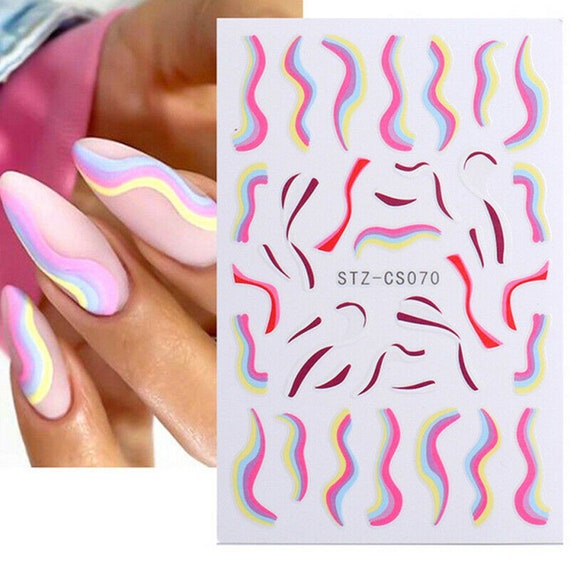 Nail Art Stickers Decals 3D Self-Adhesive Marble Wave Stripe Nail Stickers  Colorful Geometric Abstract Line Nail Decals Design Nail Art Supplies for