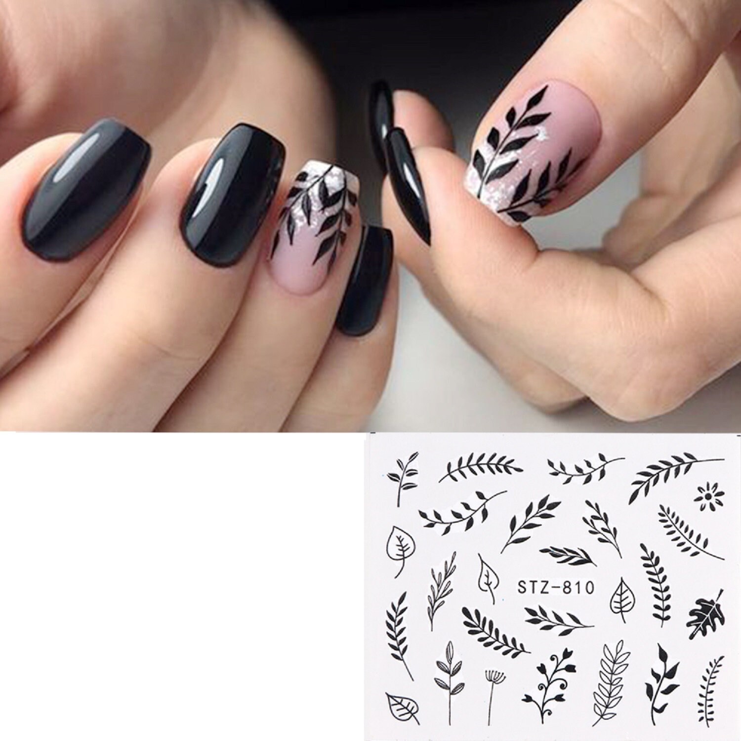 Nail Art Water Decals Stickers Transfers Black Leaf Leaves - Etsy