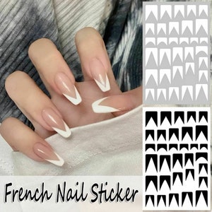 Nail Art Stickers Decals Transfers White Black French Nail Tips Stencils Lace Manicure Lines Mani