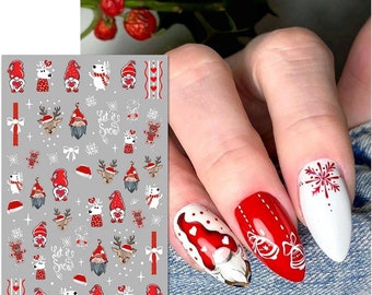 Nail Art Stickers Decals Transfers Christmas Gonk Gnome Gnomes Fern Mistletoe Reindeer Gingerbread Snowflakes Santa Hat (991)