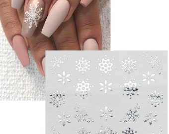 Nail Art Water Decals Stickers Christmas Silver Metallic Snowflakes (SY014S)