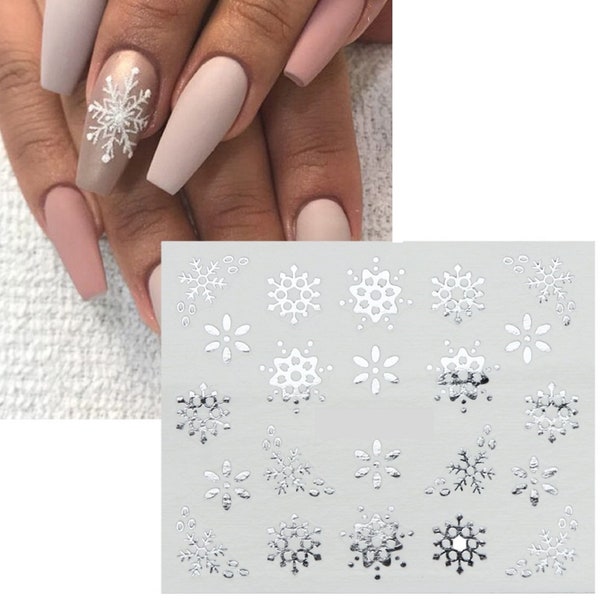 Nail Art Water Decals Stickers Christmas Silver Metallic Snowflakes (SY014S)