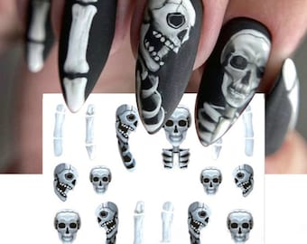 Nail Water Decals Transfers Halloween Skulls Skelton Bones Bone Scary Skull (1263)