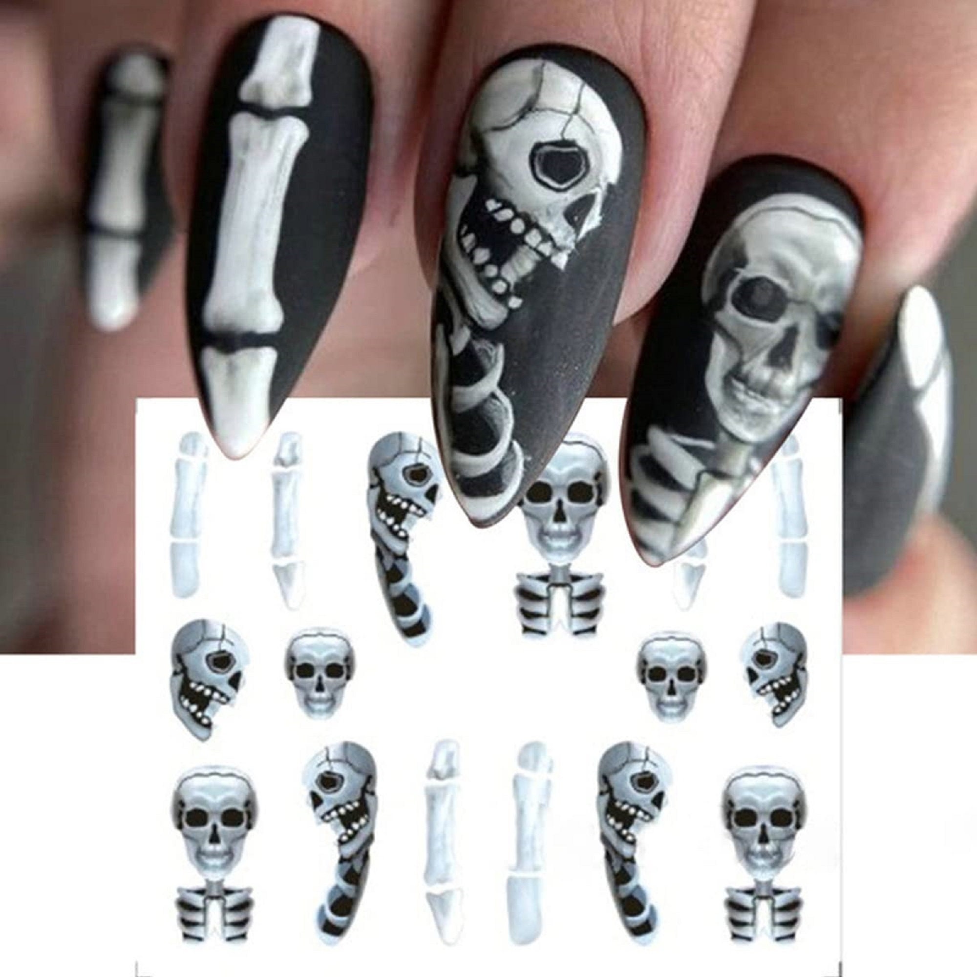 Amazon.com: 8 Sheets Halloween Art Stickers Decals, 5D Adhesive Halloween  Nail Accessories Decorations for Women Girls Gothic Skull Hand Skeleton  Evil Smile Wings for Halloween Nail DIY (5D Gothic 8Pcs) : Beauty