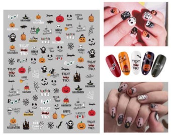 Pegatinas para uñas con diseño de Halloween: calabaza, fantasma, telaraña, casa encantada (355)