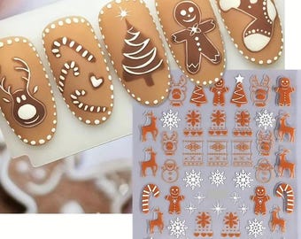 Nail Art Stickers Christmas Tree Cookies Gingerbread Men Candy Cane Rudolf SWA53