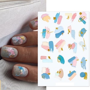 Nail Art Stickers Transfers Decals Pink Gold Marble Effect Watercolor Ripples Lace French Line Swirl Wave (S039)