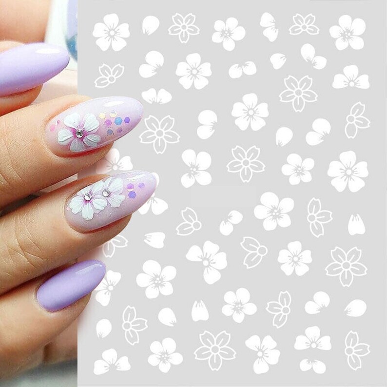 Nail Art Water Decals Stickers Transfers Spring Summer Flowers Floral Daisy Daisies Cherry Blossom JO1868 image 1