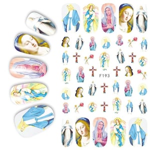 Nail Art Water Decals Stickers Transfers Easter Jesus and Mary Cross God Bless You (193)