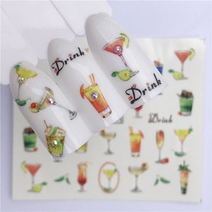 Nail Art Water Decals Stickers Transfers Summer Holidays Vacation Cocktails Drinks Wine Cocktail (A1415)