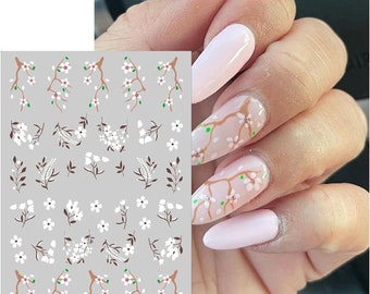 Nail Art Water Decals Stickers Transfers Spring Summer Flowers Floral Fern Cherry Blossom (PM78)