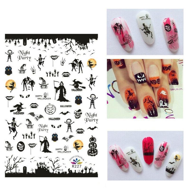 Nail Art Stickers Halloween Ghosts Pumpkins Spiders Spider Web Witch nail-art-stickers-halloween-ghosts-pumpkins-spiders-spider-web-witch