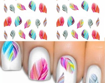 Nail Art Water Decals Stickers Transfers Rainbow Neon Feathers Decoration (1724)