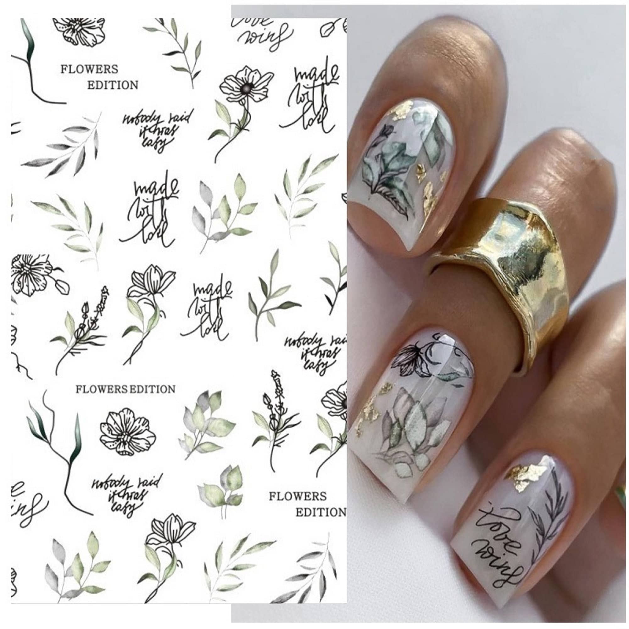 Floral Peach Yellow Flowers Nail Water Full Wraps Transfers