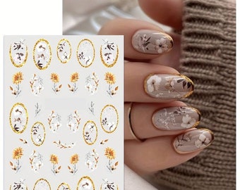 Nail Art Water Decals Stickers Transfers Spring Summer Flowers Floral Fern Leaf Petals Lines (PM135)