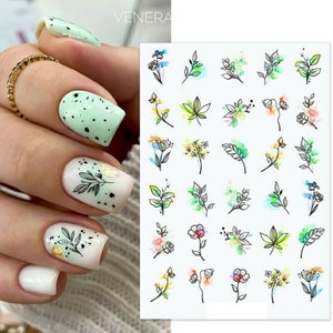 Nail Art Stickers Transfers Decals Spring Summer Abstract Flowers Floral Leaf Fern Petals Daisy Daisies (S021)