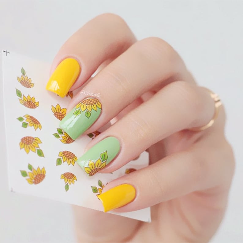 Nail Art Water Decals Stickers Transfers Spring Summer Sunflowers Flowers Floral S-144 image 2