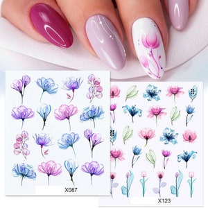 Nail Art Water Decals Stickers Transfers Spring Summer Flowers Leaf Fern Floral Petals Watercolor